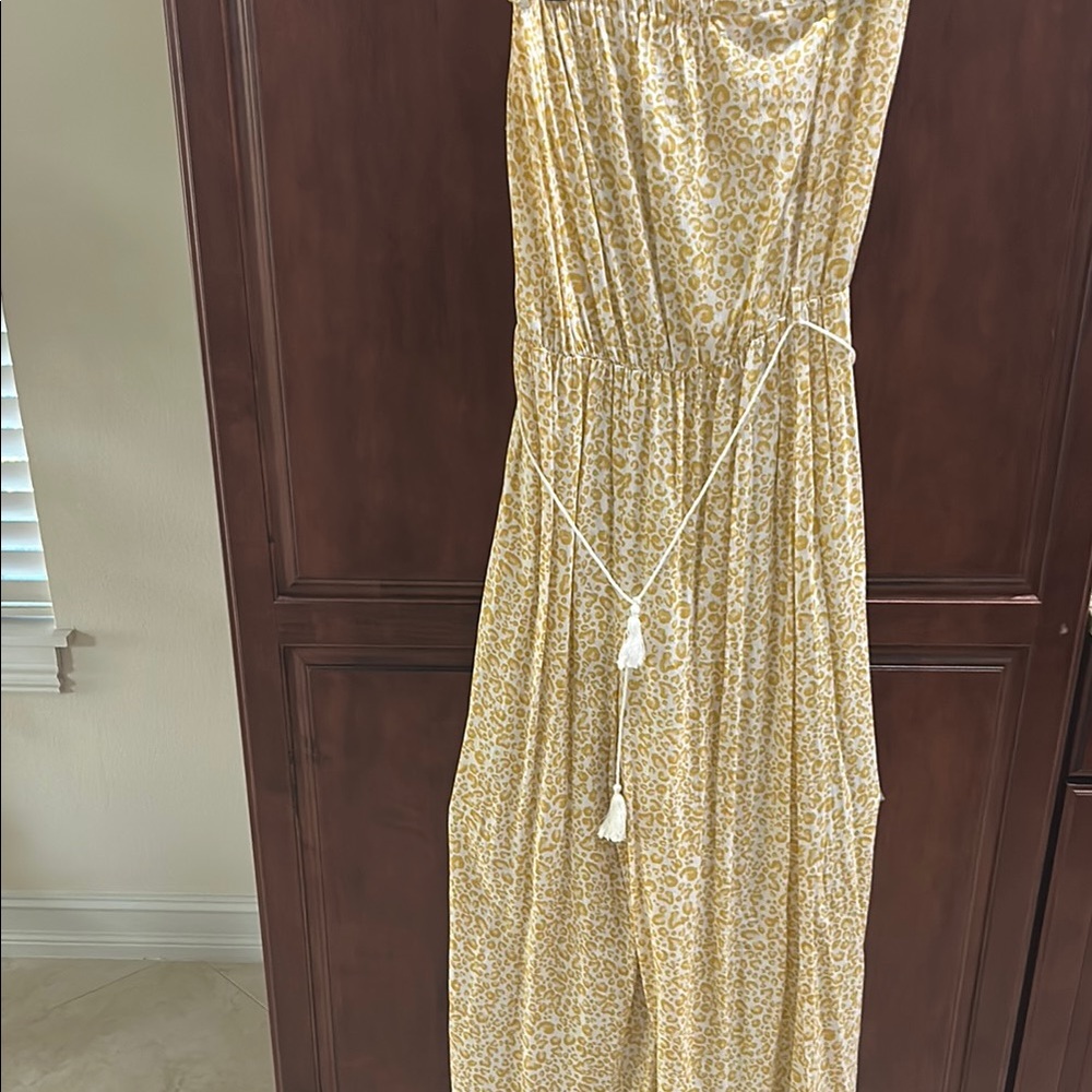 Yellow Leopard Print Strapless Jumpsuit
